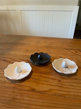 White, Black and Light Gray Ceramic Lily Pad Incense Burner Set of 3